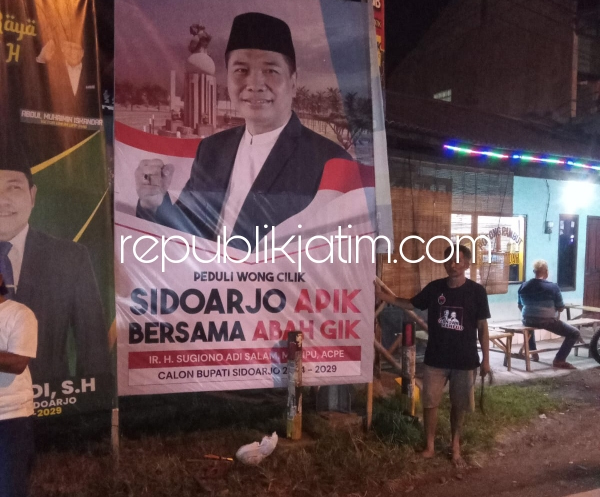 Terus Meraih Simpati Tokoh dan Warga Sidoarjo, Bacabup Abah Sugiono Tebar Ribuan&nbsp;Spanduk