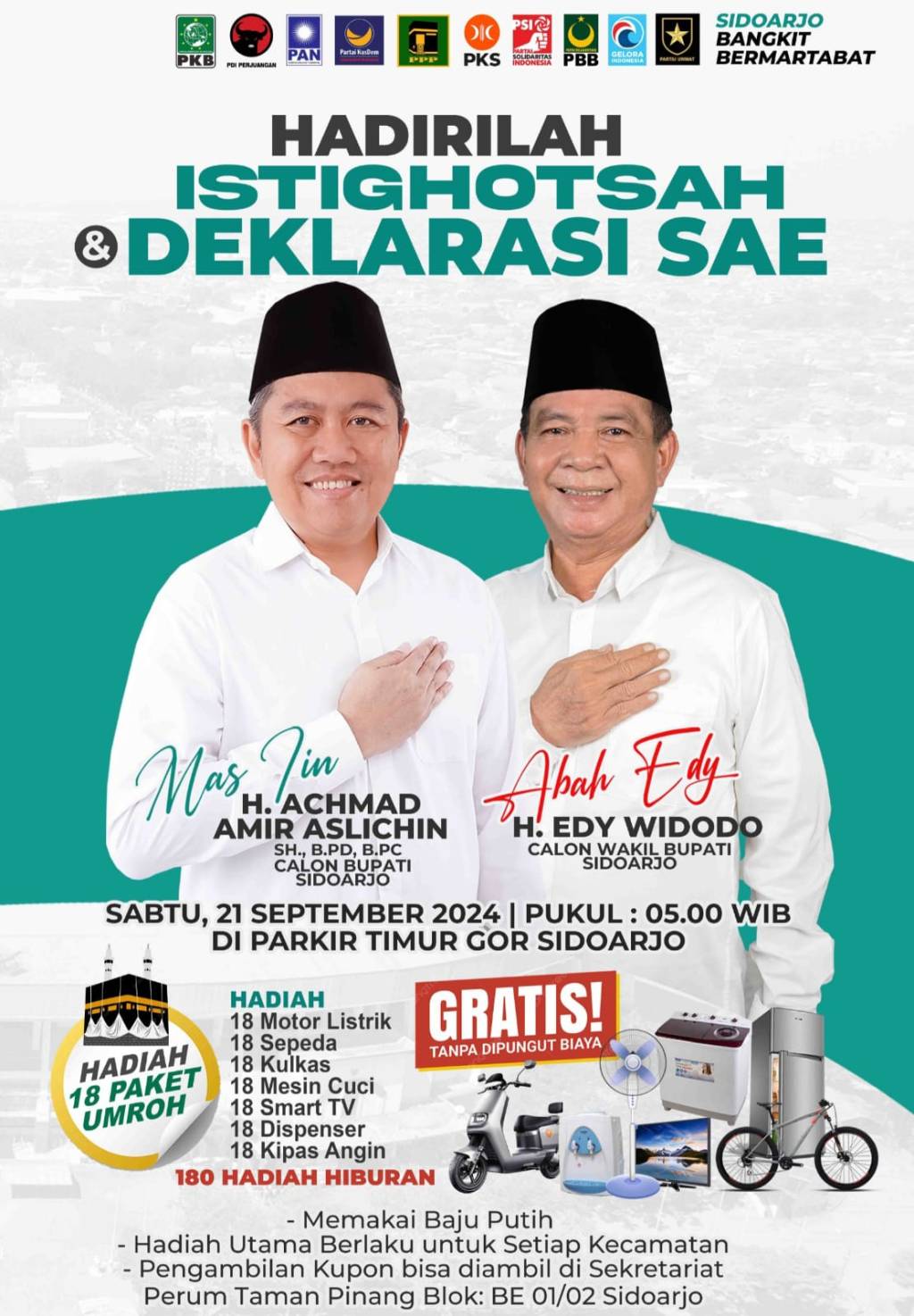 Istighotsah Iringi Deklarasi Paslon Mas Iin dan Edy, Disiapkan Hadiah Utama 18 Paket Umroh dalam 1 Juta&nbsp;Kupon